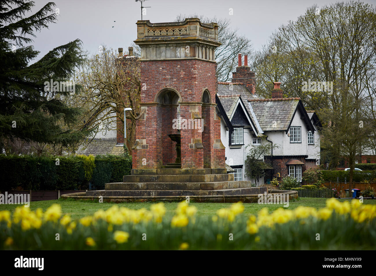 Memorial Fountain, Worsley Grün gtr Manchester denkmalgeschützte Bauwerk 1905 von 3rd Earl of Ellesmere in Erinnerung an Francis, 3. Herzog von Brücke Stockfoto