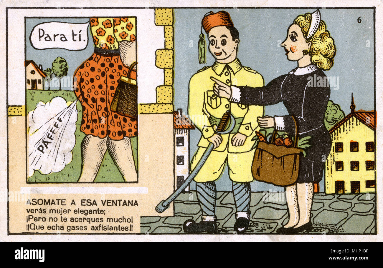 Spanische Comic-Postkarte Stockfoto