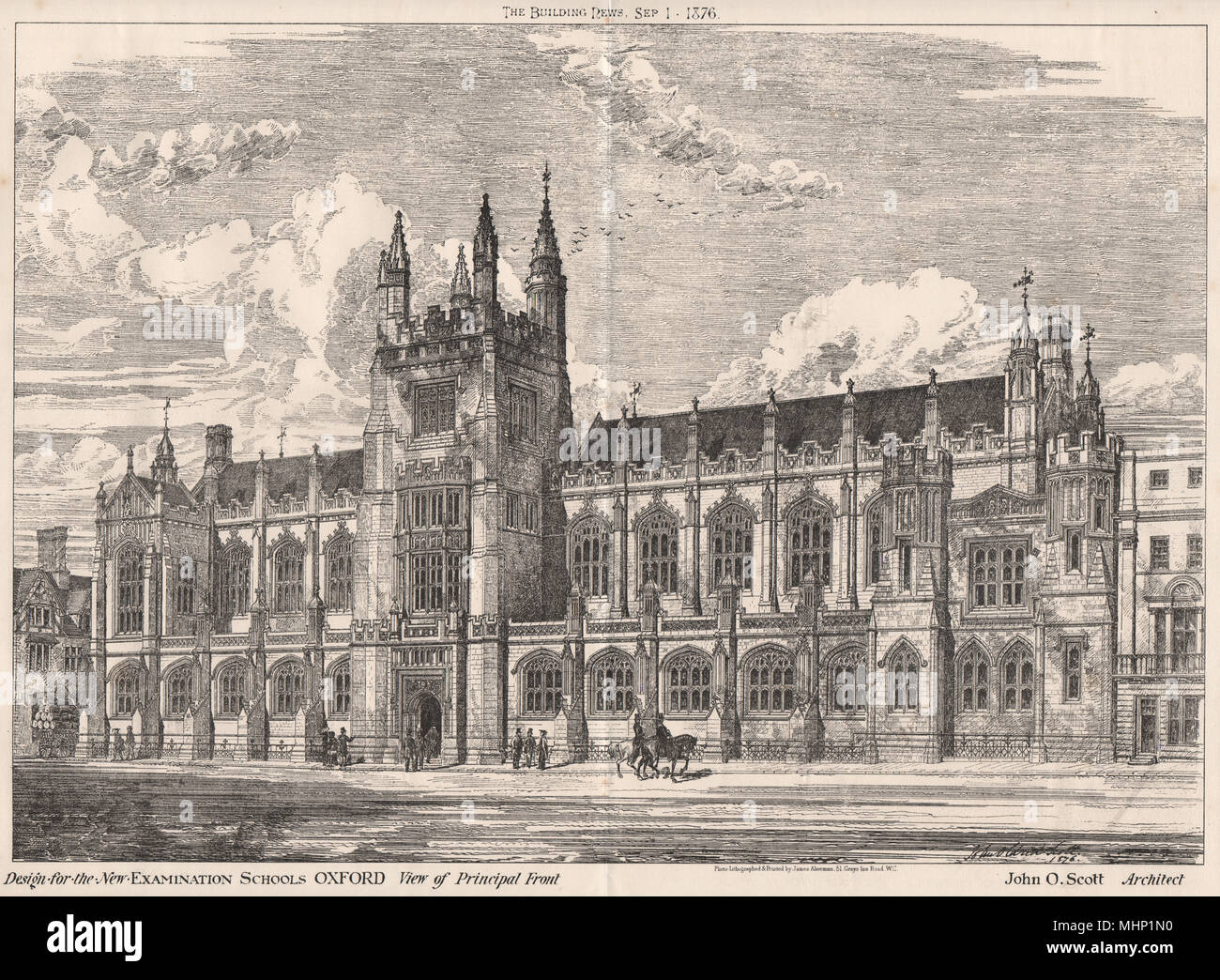 Neue Prüfung Schulen, Oxford. Wichtigste Front; John Scott, Architekt 1876 Stockfoto