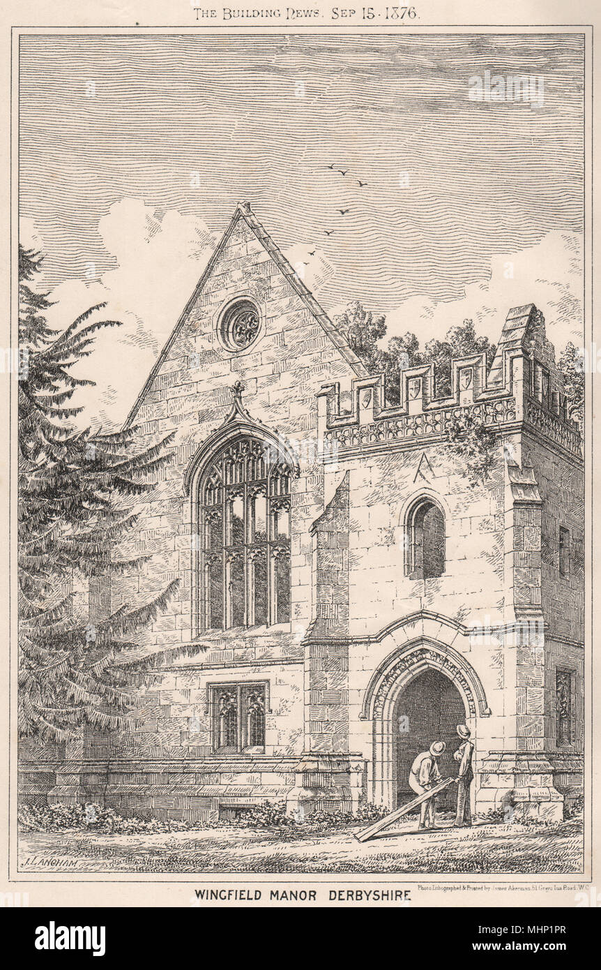Wingfield Manor, Derbyshire 1876 alte antike vintage Bild drucken Stockfoto