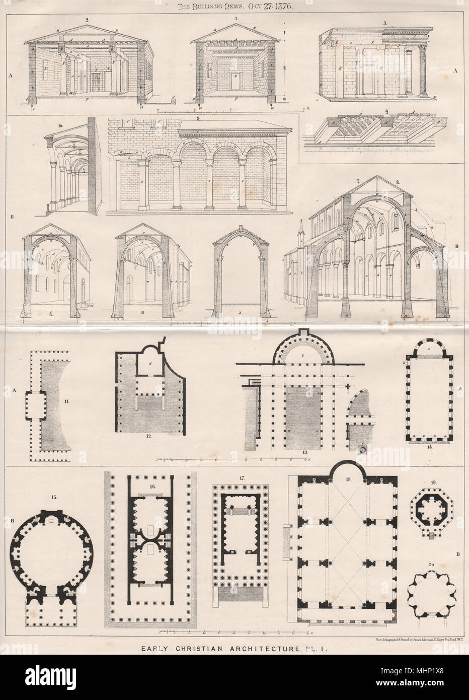 Frühe christliche architektur Pl. I. in der Kirchen 1876 alte antike Bild drucken Stockfoto