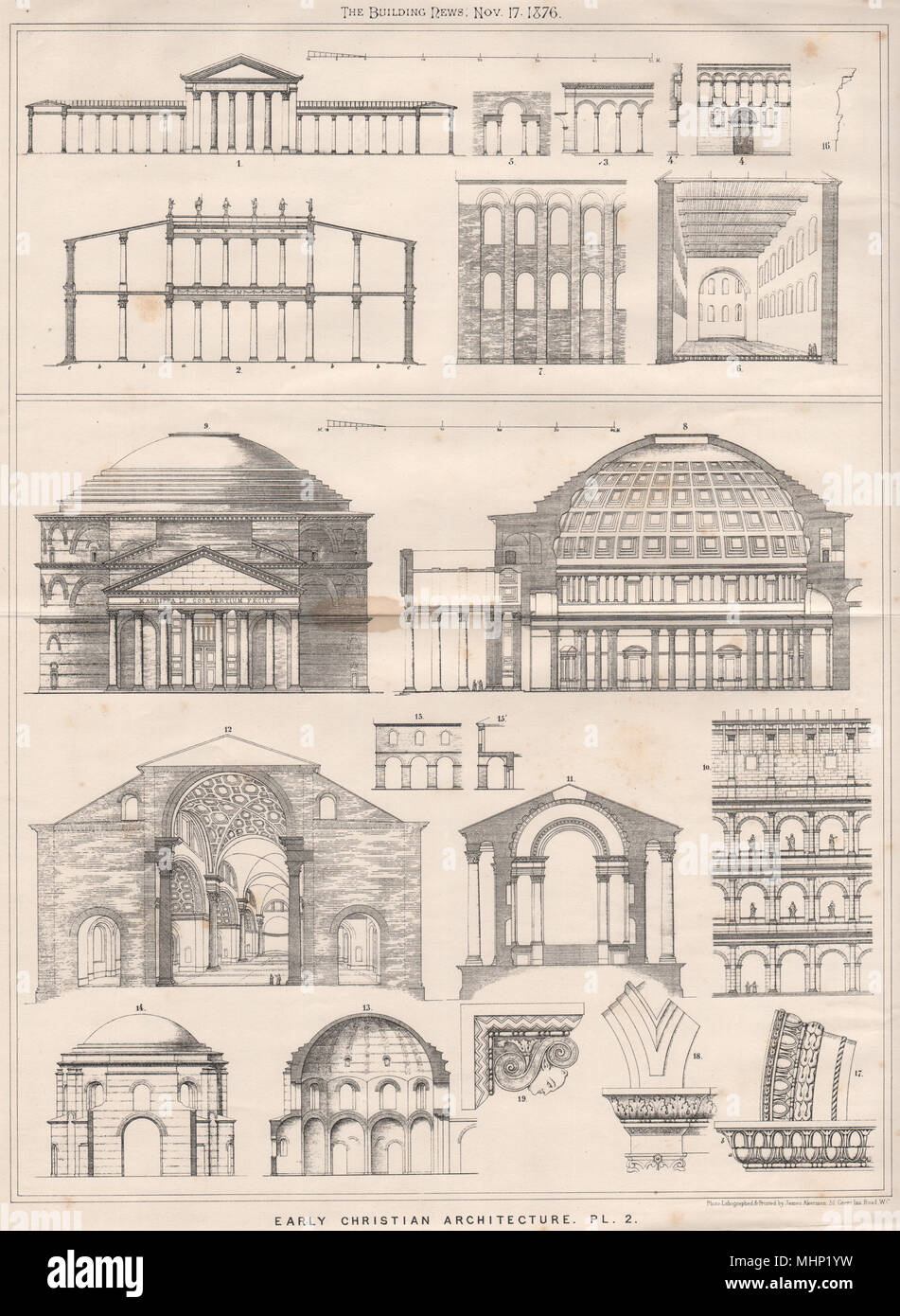 Frühe christliche Architektur PL. 2. Kirchen 1876 alte antike Bild drucken Stockfoto