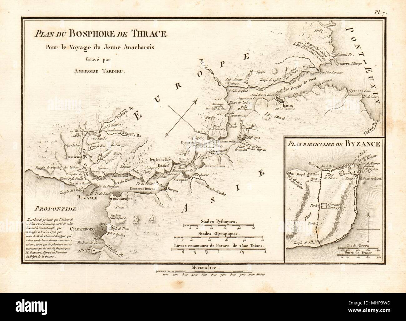 Bosporus. Bosphore de Thrakien antike Byzanz Istanbul Türkei TARDIEU 1832 Karte Stockfoto