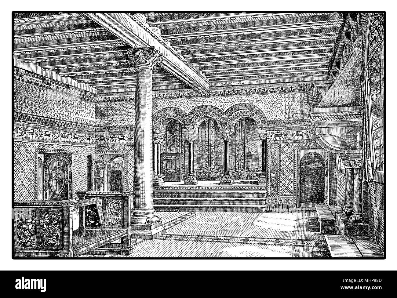 Vintage Gravur der Landgraf von Thüringen Zimmer in Wartburg - germay im XI Jahrhundert Stockfoto