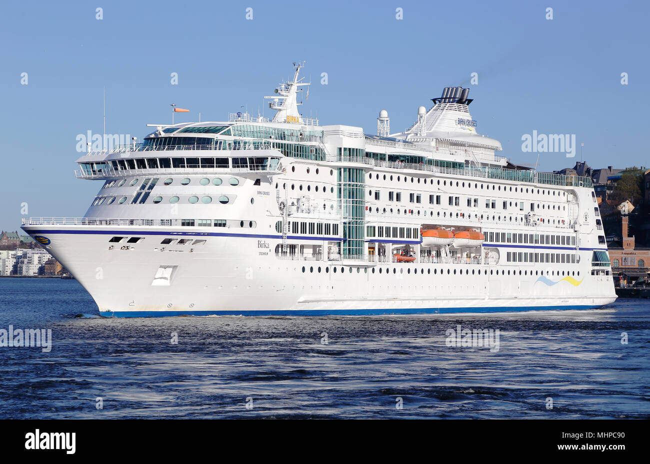 Stockholm, Schweden, 22. April 2014: Das kreuzfahrtschiff M/S Birka im Verkehr für Birka Line, Abfahrt Stockholm Mariehamn gebunden. Stockfoto