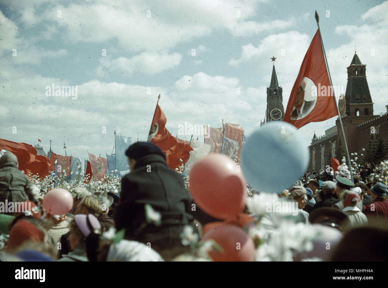 Straßenszene am Mai, Roter Platz, Moskau, UdSSR Stockfoto