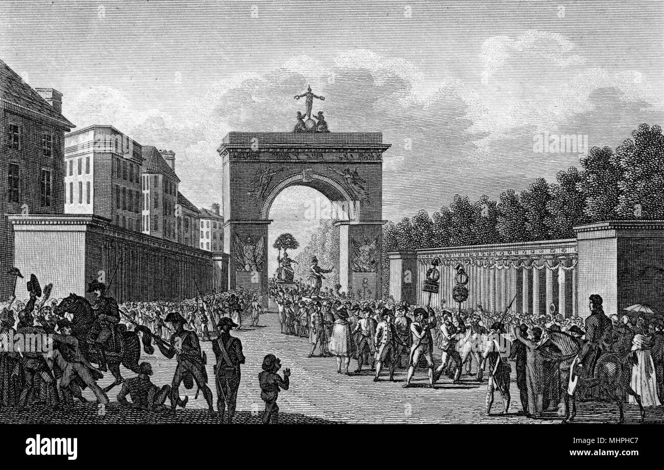 Die republikanische Verfassung angenommen und mit einer Parade durch die Straßen von Paris. - 10. August 1793 gefeiert. Datum: 1793 Stockfoto