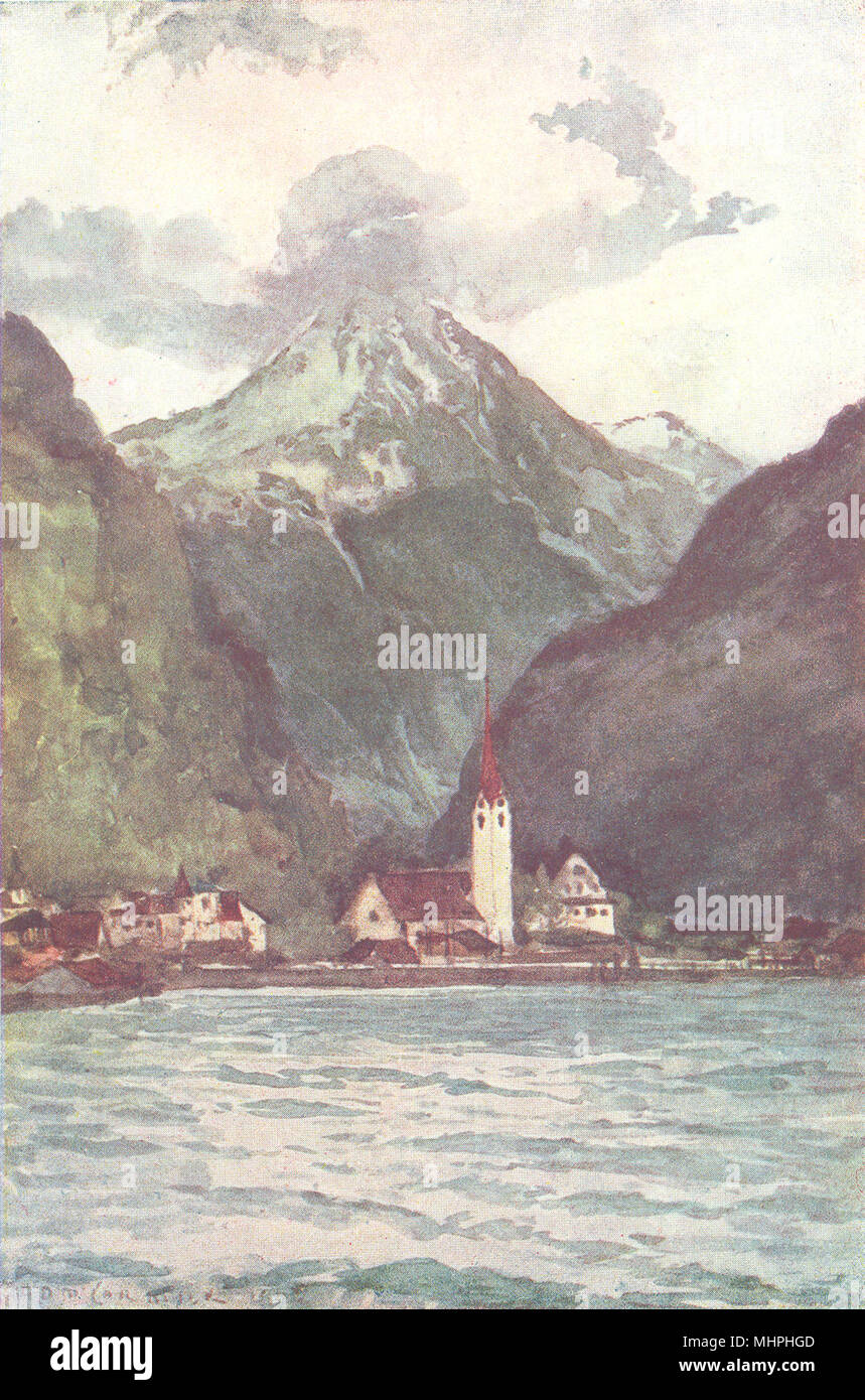 Die Schweiz. Flüelen am Urner See 1917 alte antike Bild drucken  Stockfotografie - Alamy