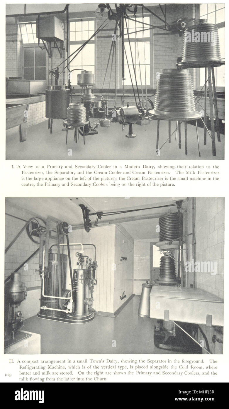 Molkerei Kältetechnik. Primäre und Sekundäre Kühler. Pasteur 1912 alten Drucken Stockfoto