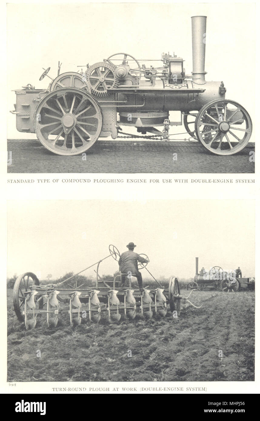Landwirtschaft. Dampf Pflug; Pflügen Motor. Turn-Round Pflug bei der Arbeit drucken 1912 Stockfoto
