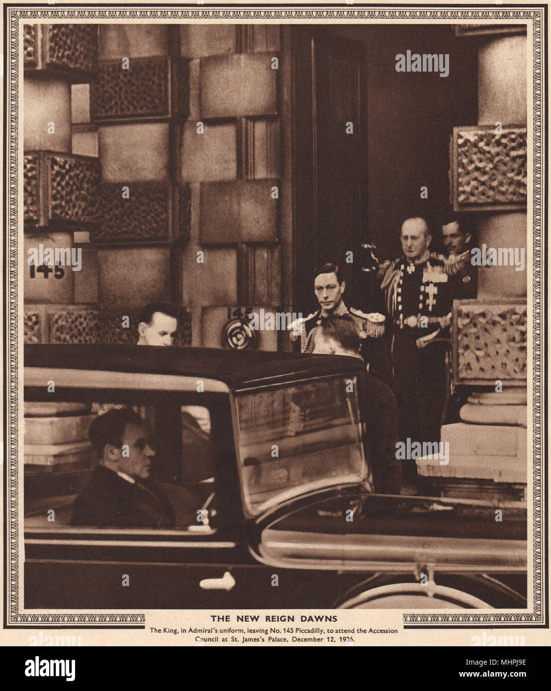 KING GEORGE VI. Verlassen 145 Piccadilly für den Beitritt Rat 1936 1937 Drucken Stockfoto