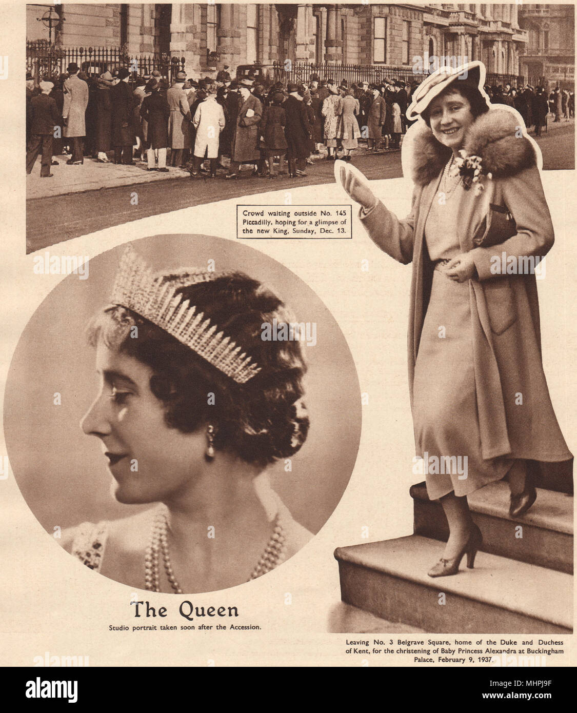QUEEN ELIZABETH Königin Mutter. Die Königin nach dem Beitritt. 145 Piccadilly 1937 Stockfoto