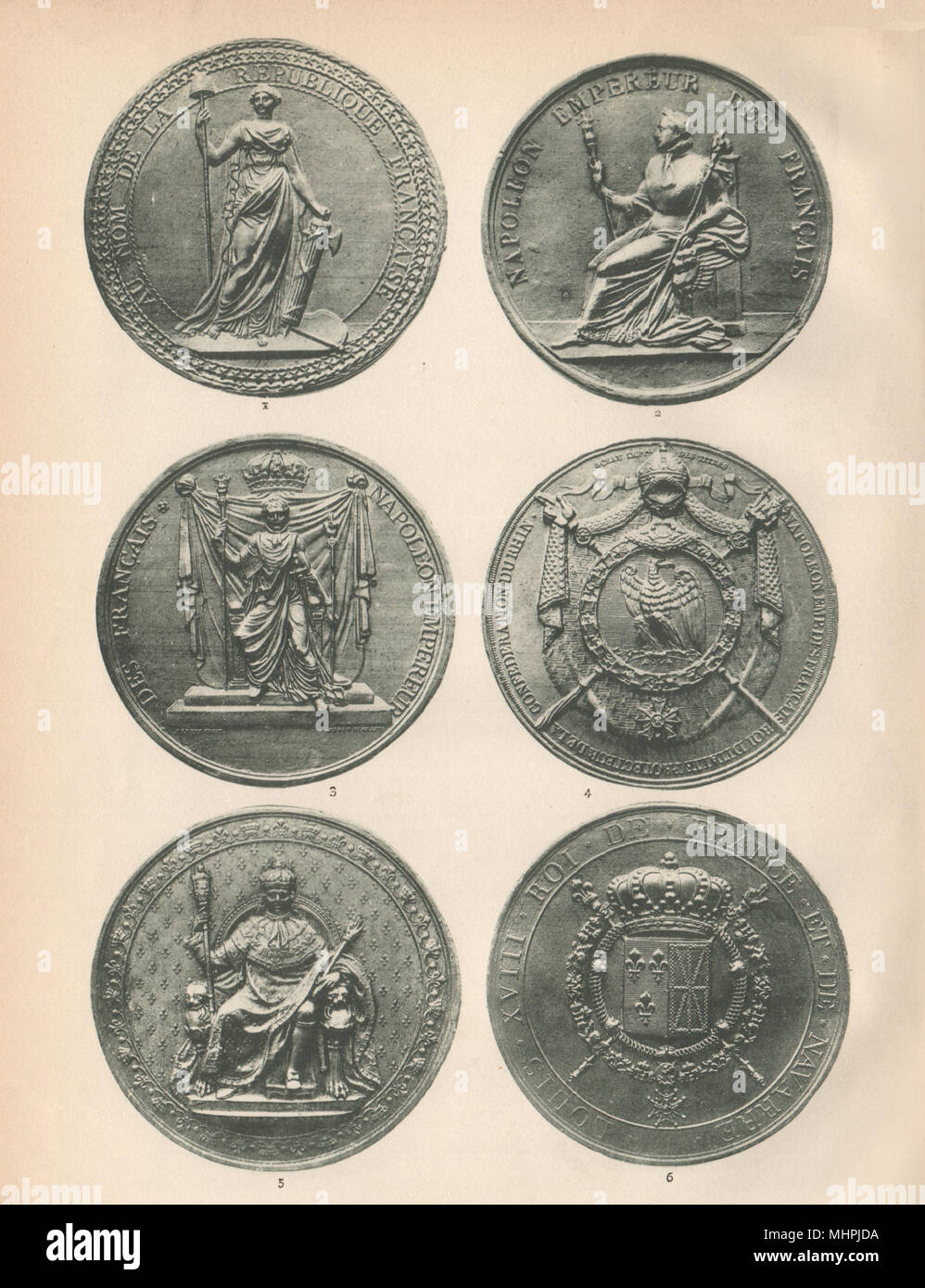 Die DICHTUNGEN DER FRANZÖSISCHEN REPUBLIK & EMPIRE 1792-1824. Napoléon. Louis XVIII 1907 alten Drucken Stockfoto