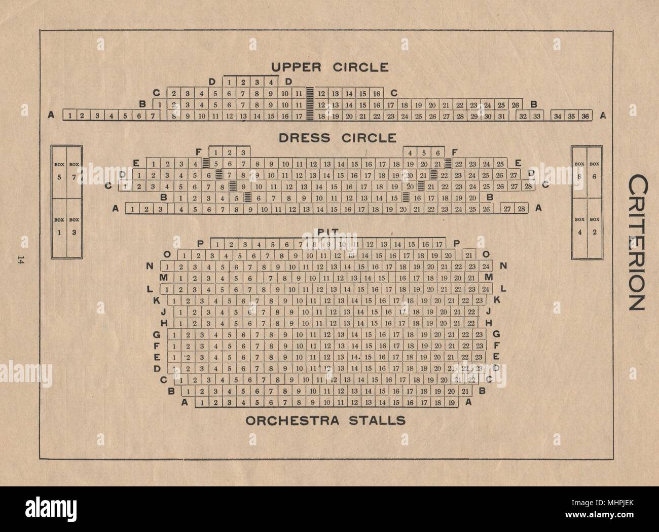 Kriterium THEATER. Vintage Sitzplan. London West End 1936 alten Drucken Stockfoto