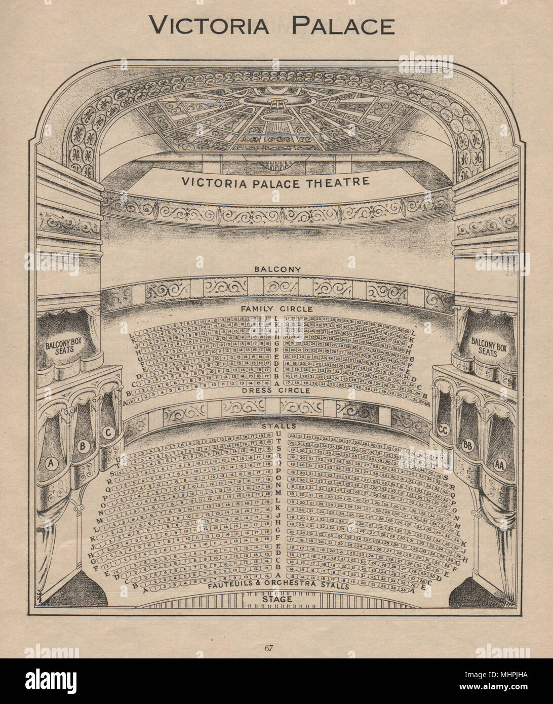 Das Victoria Palace Theatre. Vintage Sitzplan. London West End 1936 alten  Drucken Stockfotografie - Alamy