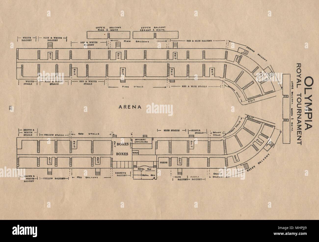 OLYMPIA ROYAL TURNIER. Vintage Sitzplan. London. Veranstaltungsort 1936 Drucken Stockfoto
