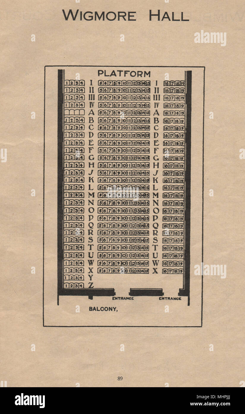 WIGMORE HALL. Vintage Sitzplan. London. Konzertsaal 1936 alten Drucken Stockfoto