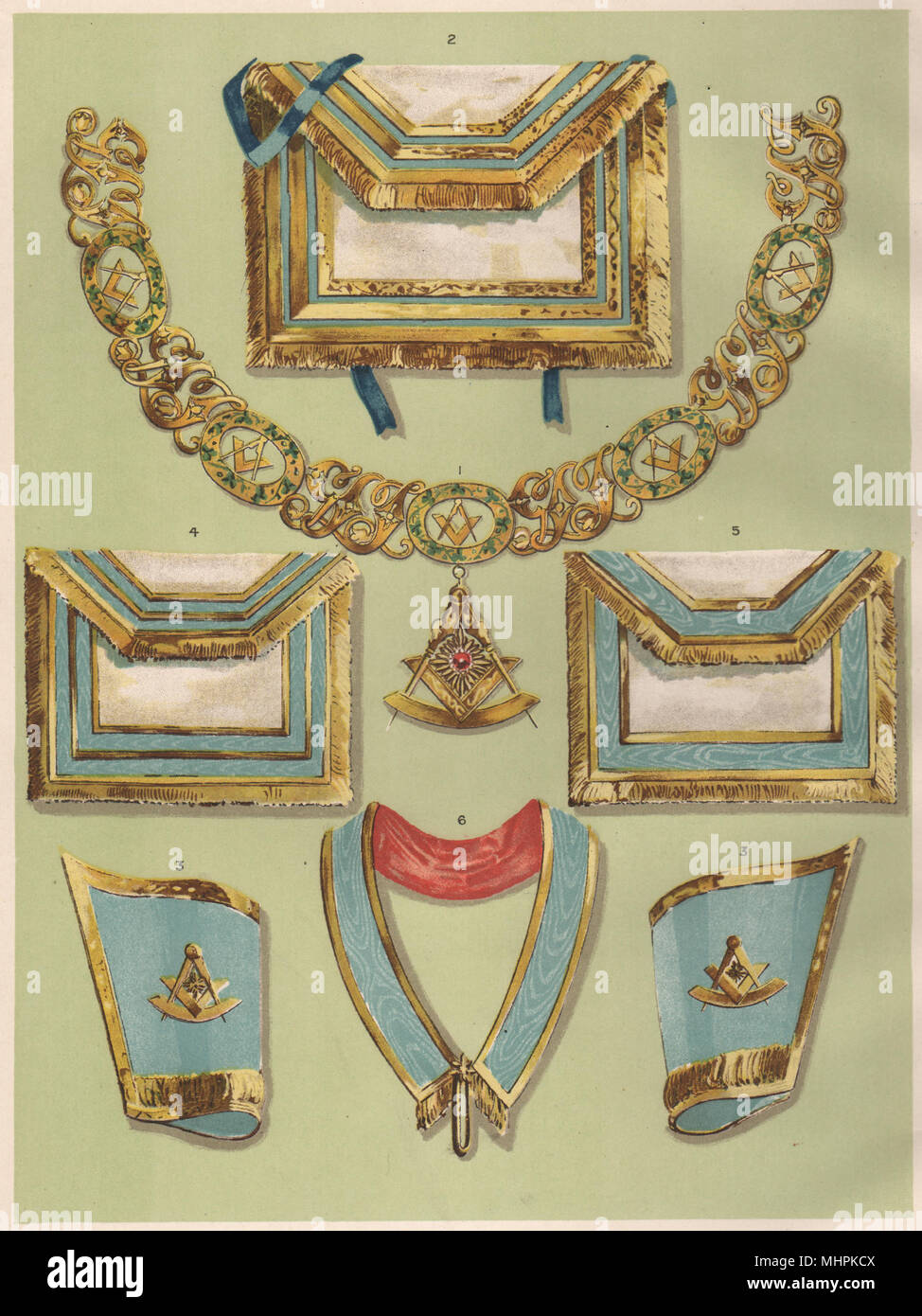 Freimaurerei. Ornat des Grand Offiziere der Grand Lodge in Irland 1882 Stockfoto