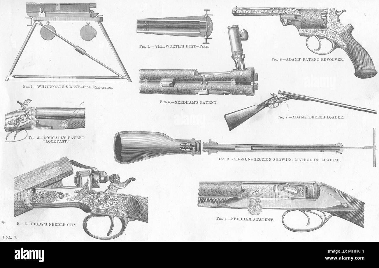 Pistolen. Whitworth; Dougall Lockfast; Needham; Rigby; Adam Steißlage - Loader: Revolver 1880 Stockfoto