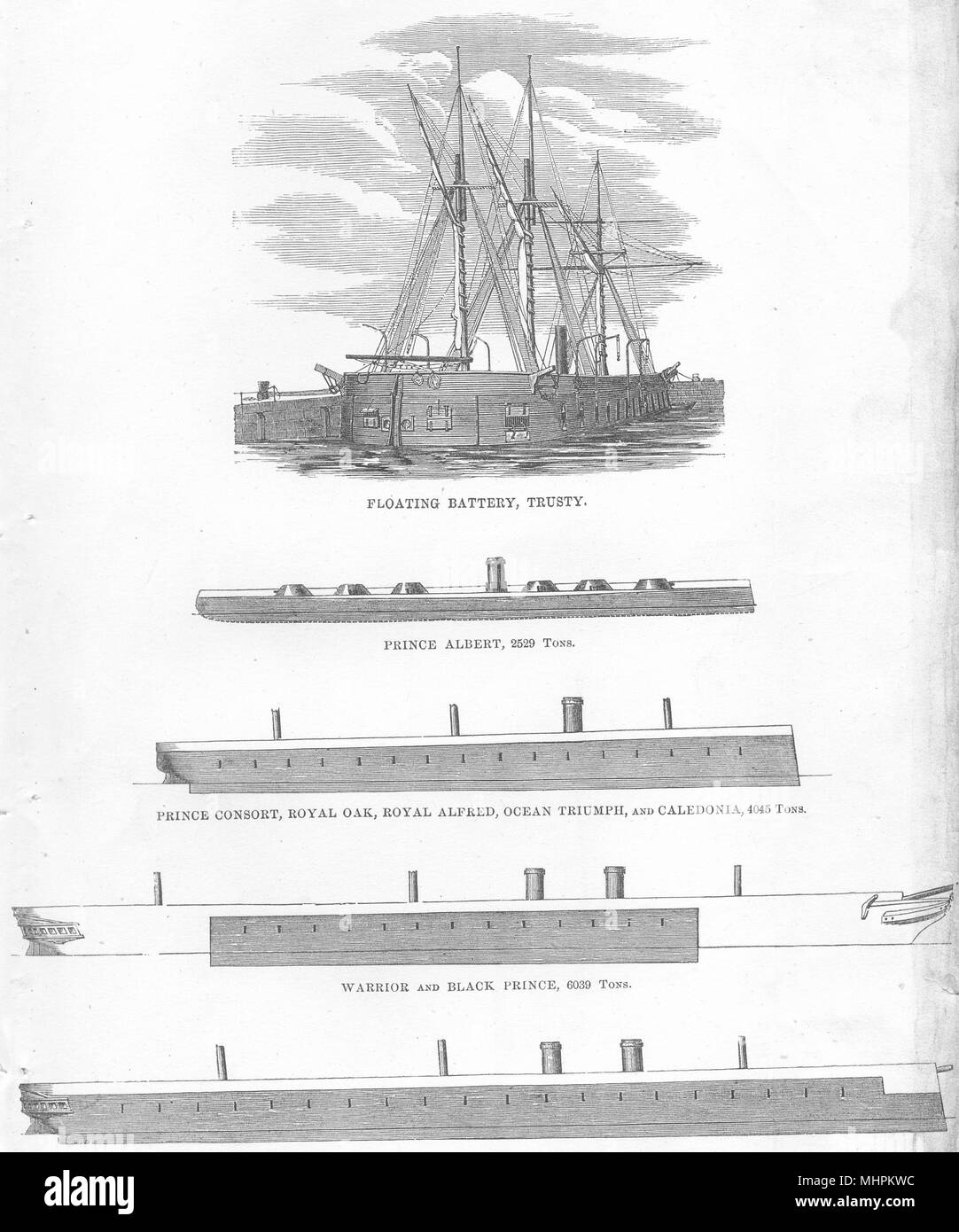 Eisen - CLADS. Royal Oak, Caledonia, Krieger Black Prince; Minotaurus, Agincourt 1880 Stockfoto