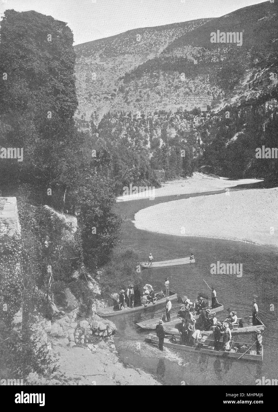 LOZÈRE. Touristes Nachkomme le Tarn 1903 alte antike vintage Bild drucken Stockfoto