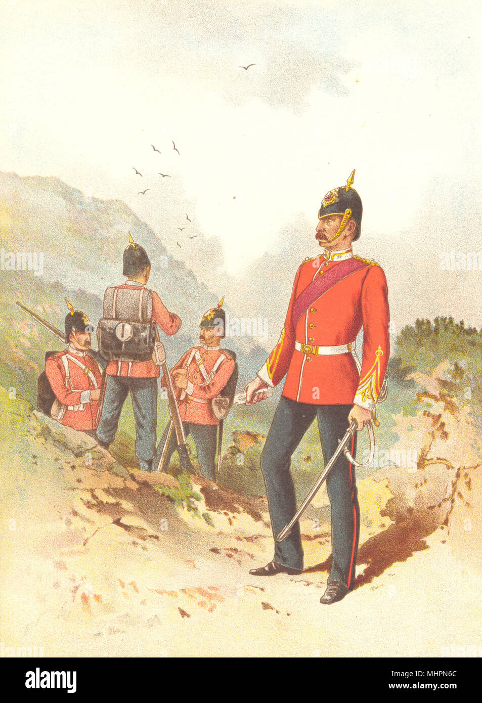 Britische Armee Uniformen. Der 15-East Yorkshire Regiments 1890 alten Drucken Stockfoto