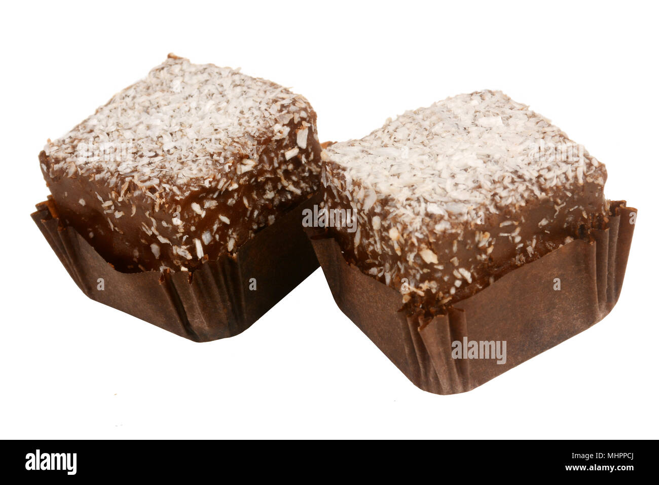 Schokolade würfelförmigen Cookies in Pulverform mit Zucker Stockfoto