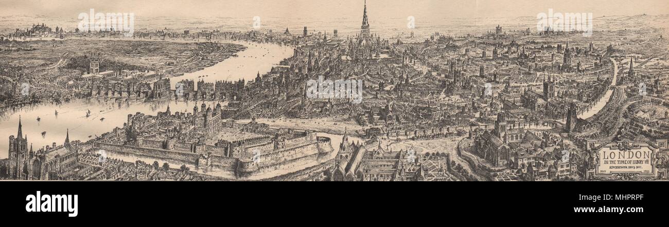 Mittelalterliche LONDON in der Zeit von Heinrich VIII. aus dem Osten. London Bridge 1923 Stockfoto