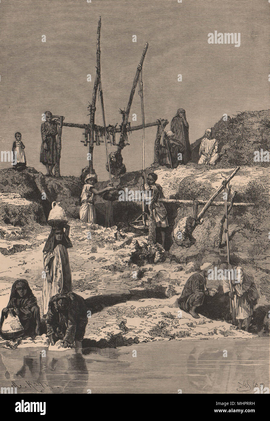 Ufer des Nil - der Shaduf/Shadoof. Ägypten. Afrika 1885 alten, antiken Drucken Stockfoto