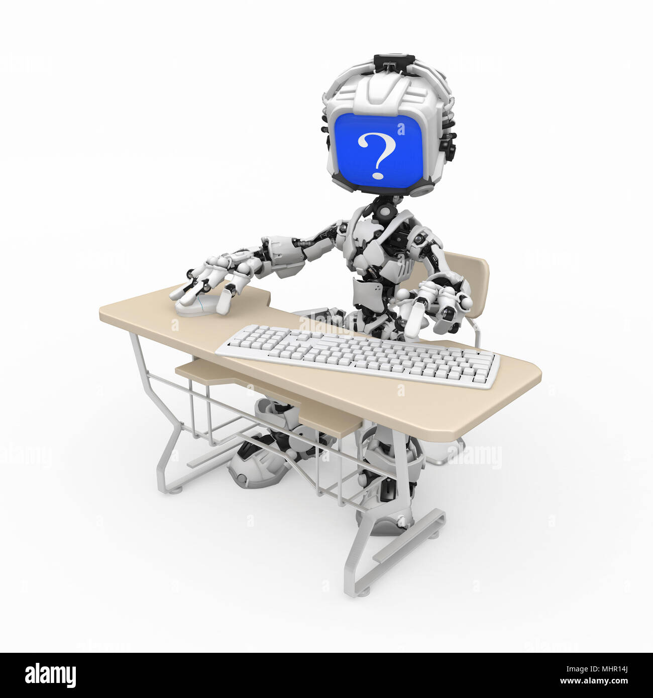 Kleine 3d-Roboter Abbildung, über Weiß, isoliert Stockfoto