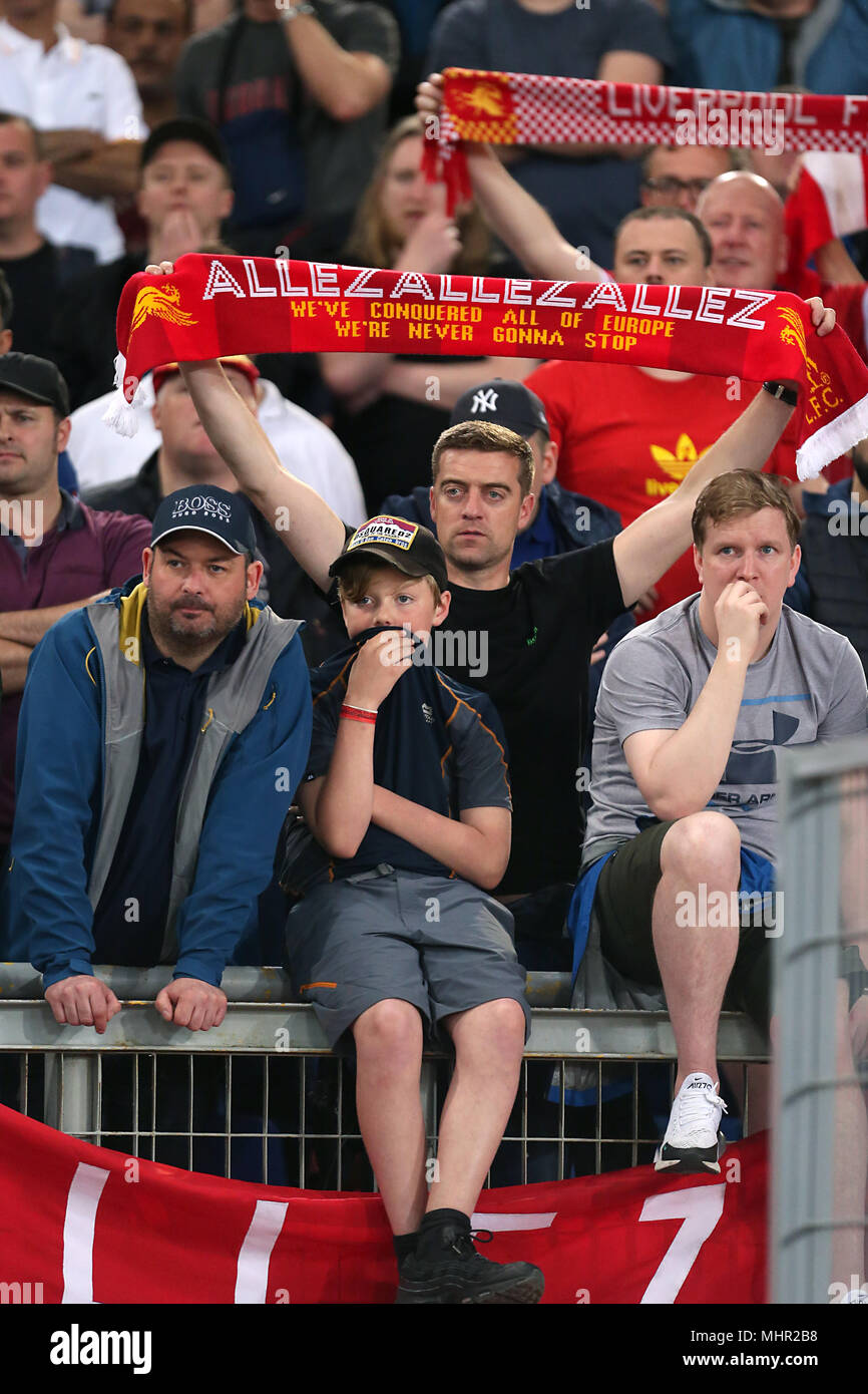 Liverpool Fans auf den Tribünen während der UEFA Champions League, Halbfinale, Rückspiel im Stadio Olimpico, Rom. Stockfoto