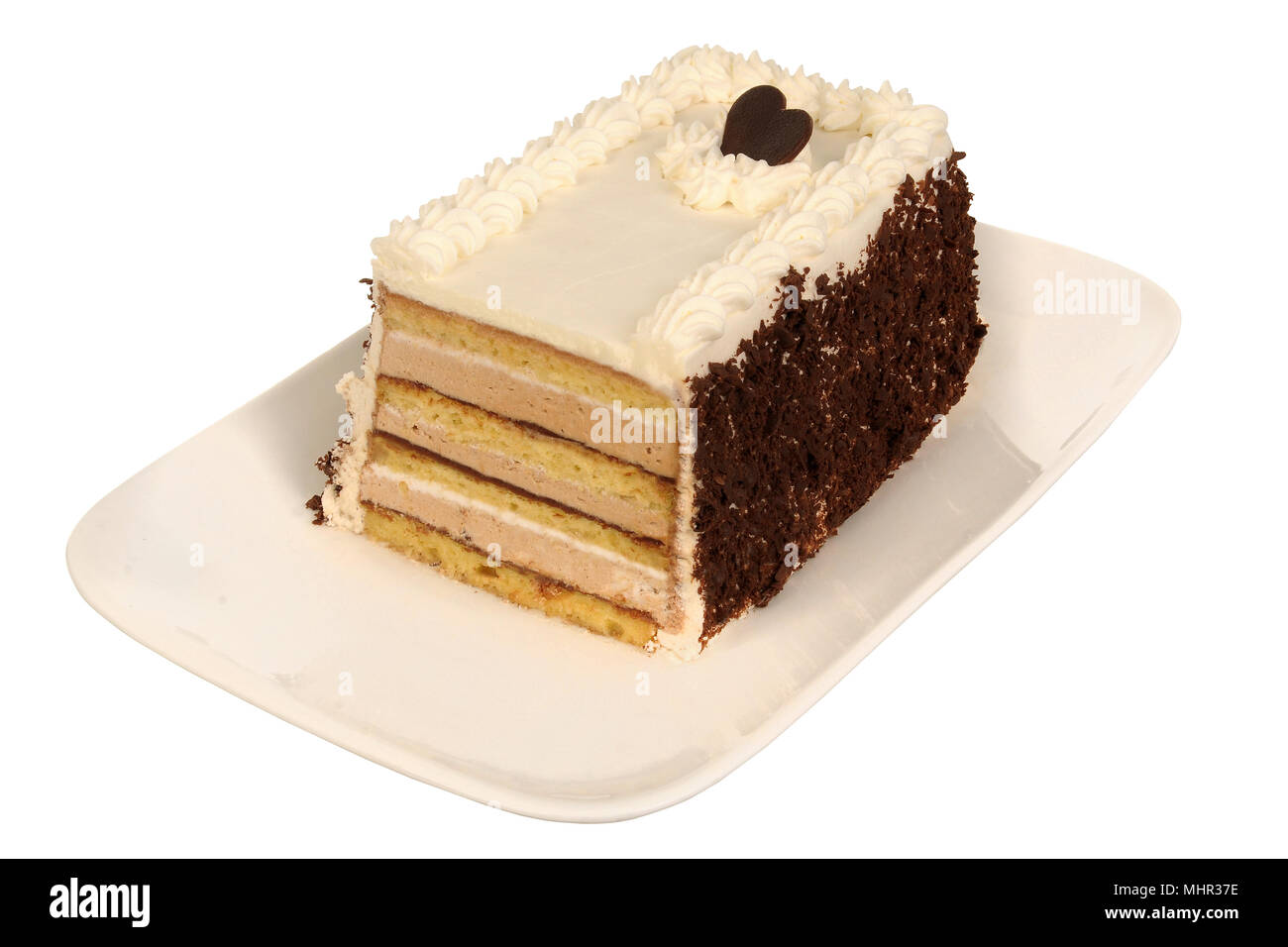 Kuchen mit Creme isoliert auf weißem Hintergrund Stockfoto