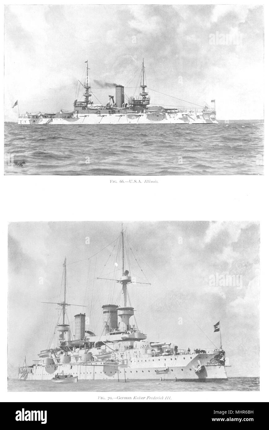 Schiffe. U S A Illinois; Deutsche Kaiser Friedrich III 1910 alten, antiken Drucken Stockfoto