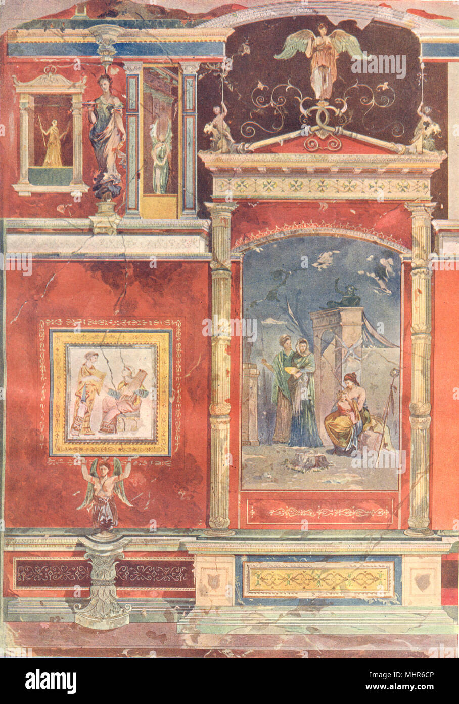 Römische Villa. Wandbild Dekoration; Wandmalerei frühen imperialen Stil 1910 Drucken Stockfoto