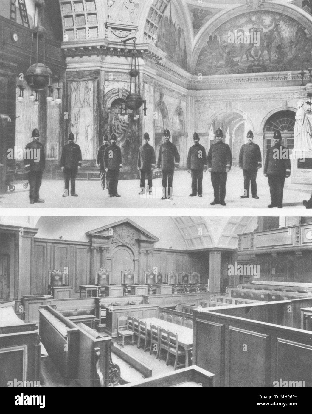 LONDON. Im Inneren des Old Bailey. Die große Halle und einem der Gerichte 1926 Drucken Stockfoto
