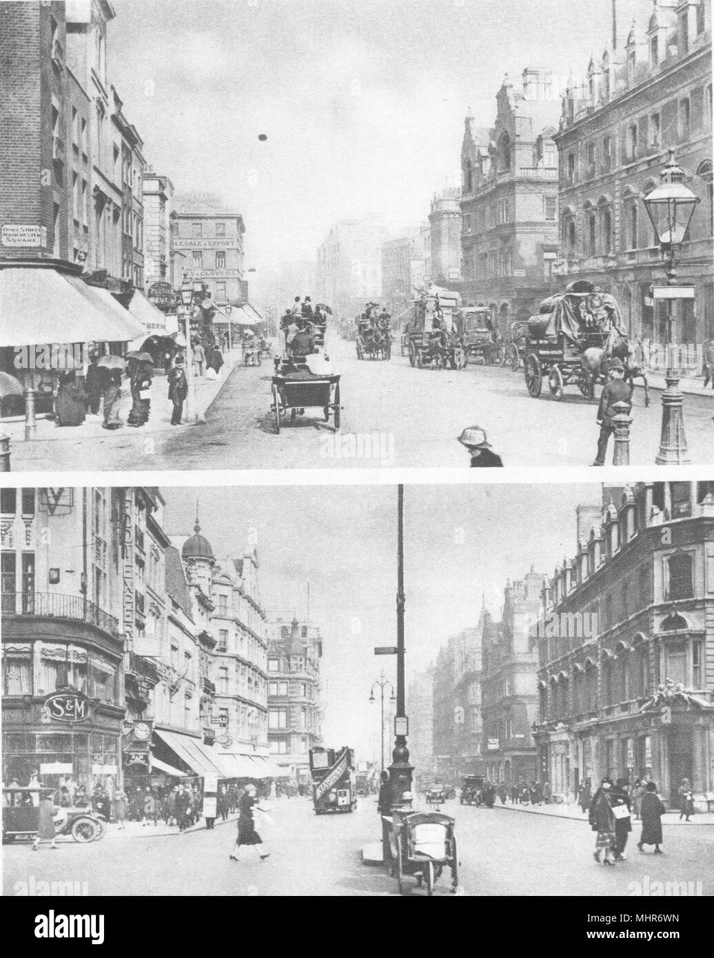 LONDON. Die Oxford Street Duke Street überqueren. 1880 & 1926 1926 alte Drucken Stockfoto
