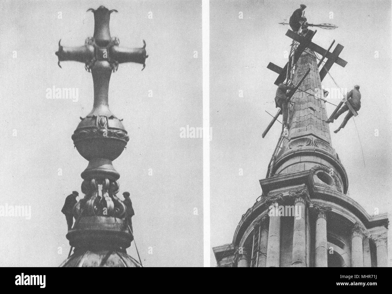 LONDON. Steeplejacks trotzen Vertigo Gipfel von St. Paul's & Allerheiligen, Pappel 1926 Stockfoto