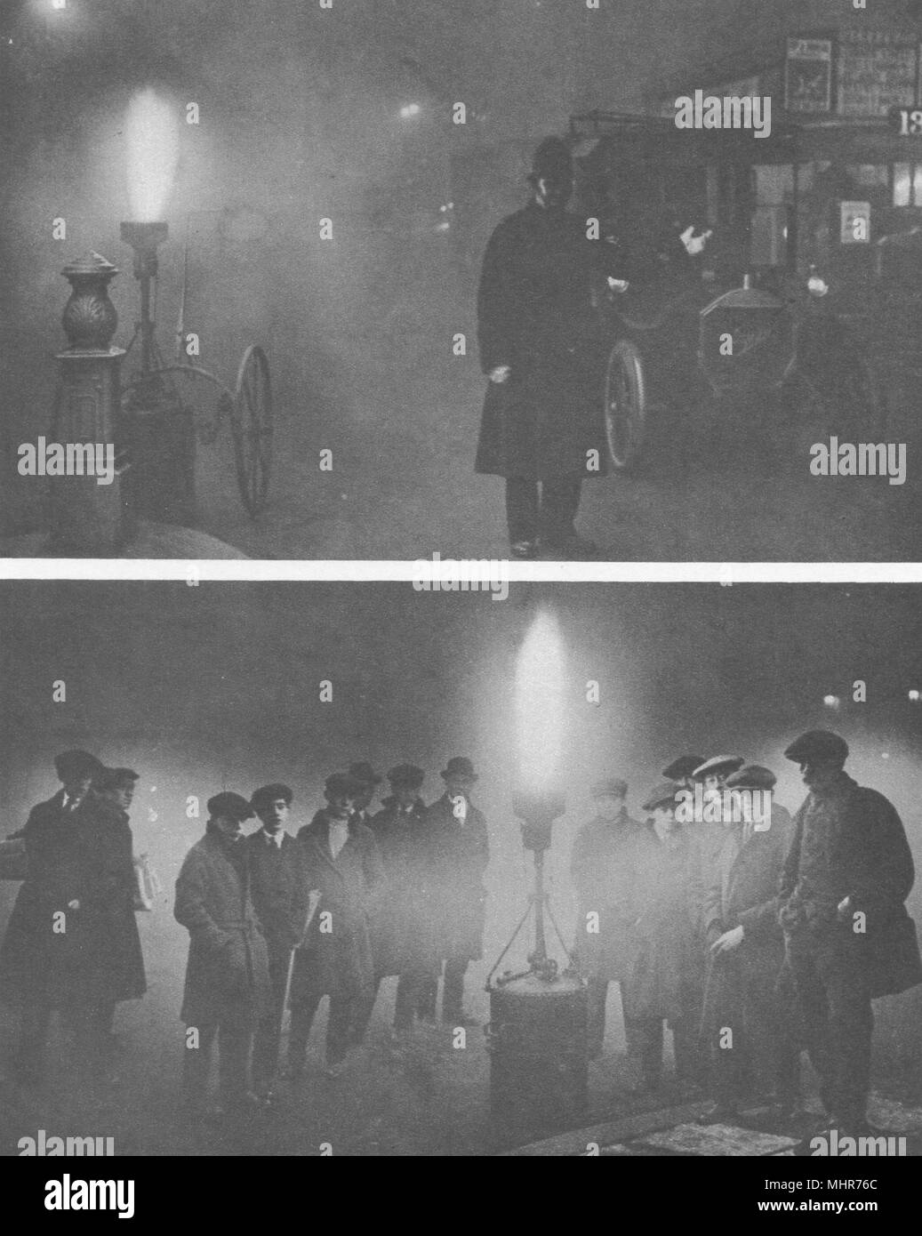 LONDON. Nebel Smog. Fackeln für den Verkehr in einem Londoner Besonderen. Pea souper 1926 Stockfoto