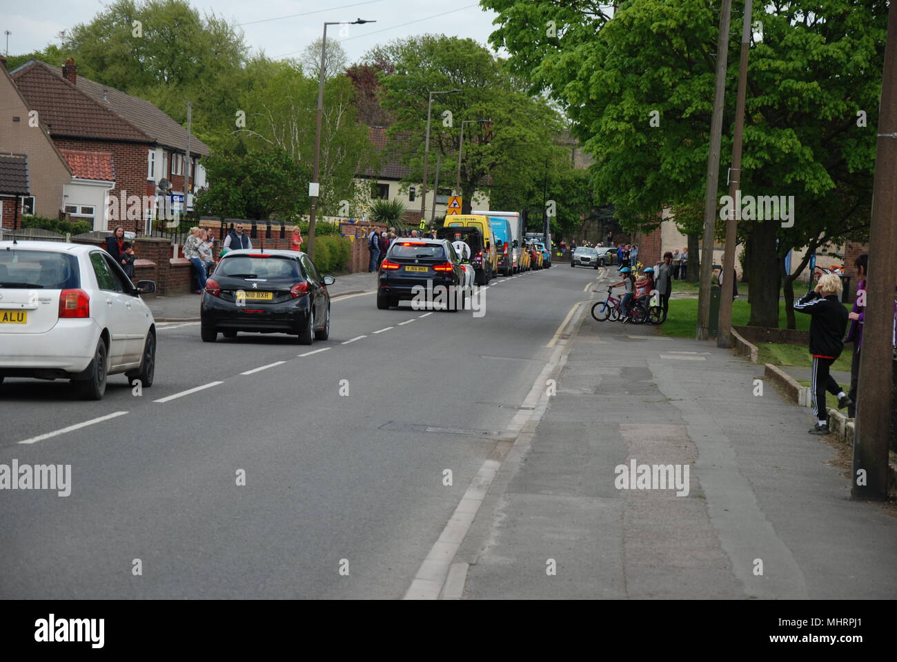 Doncaster, UK, 3. Mai, 2018. Die Karawane vor Rennen der Männer in Hatfield. Hannah Hallen/Alamy leben Nachrichten Stockfoto