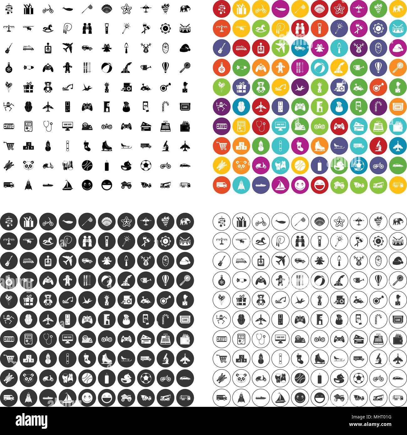 100 Spielzeug für Kinder Icons Set Vector Variante Stock Vektor
