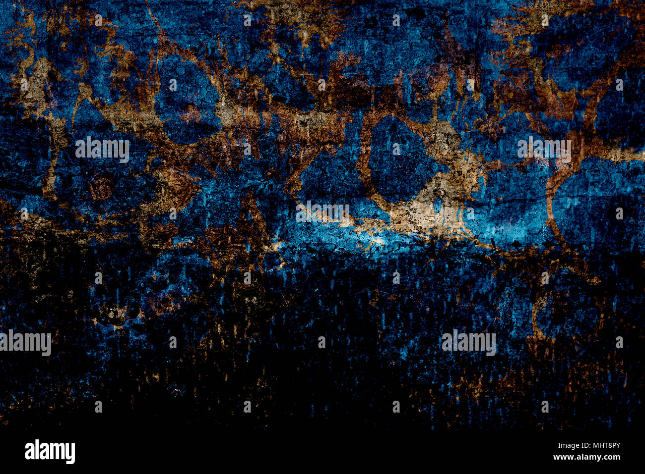 Grunge Texturen Hintergrund in Blau und Gold Stockfoto