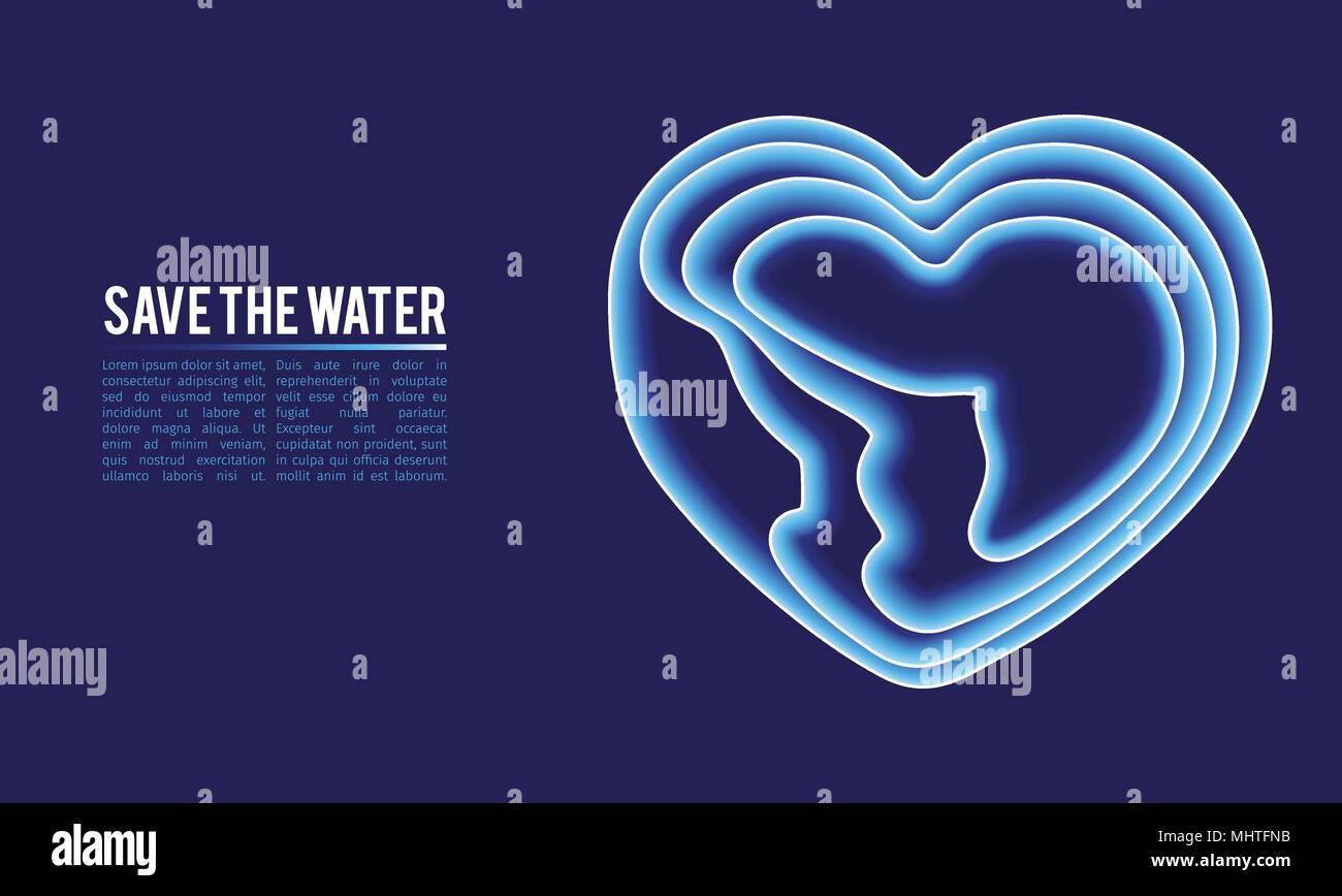 Wasser sparen Konzept. Blaues Wasser Gradient in Form von Herzen Konzept. Stock Vektor