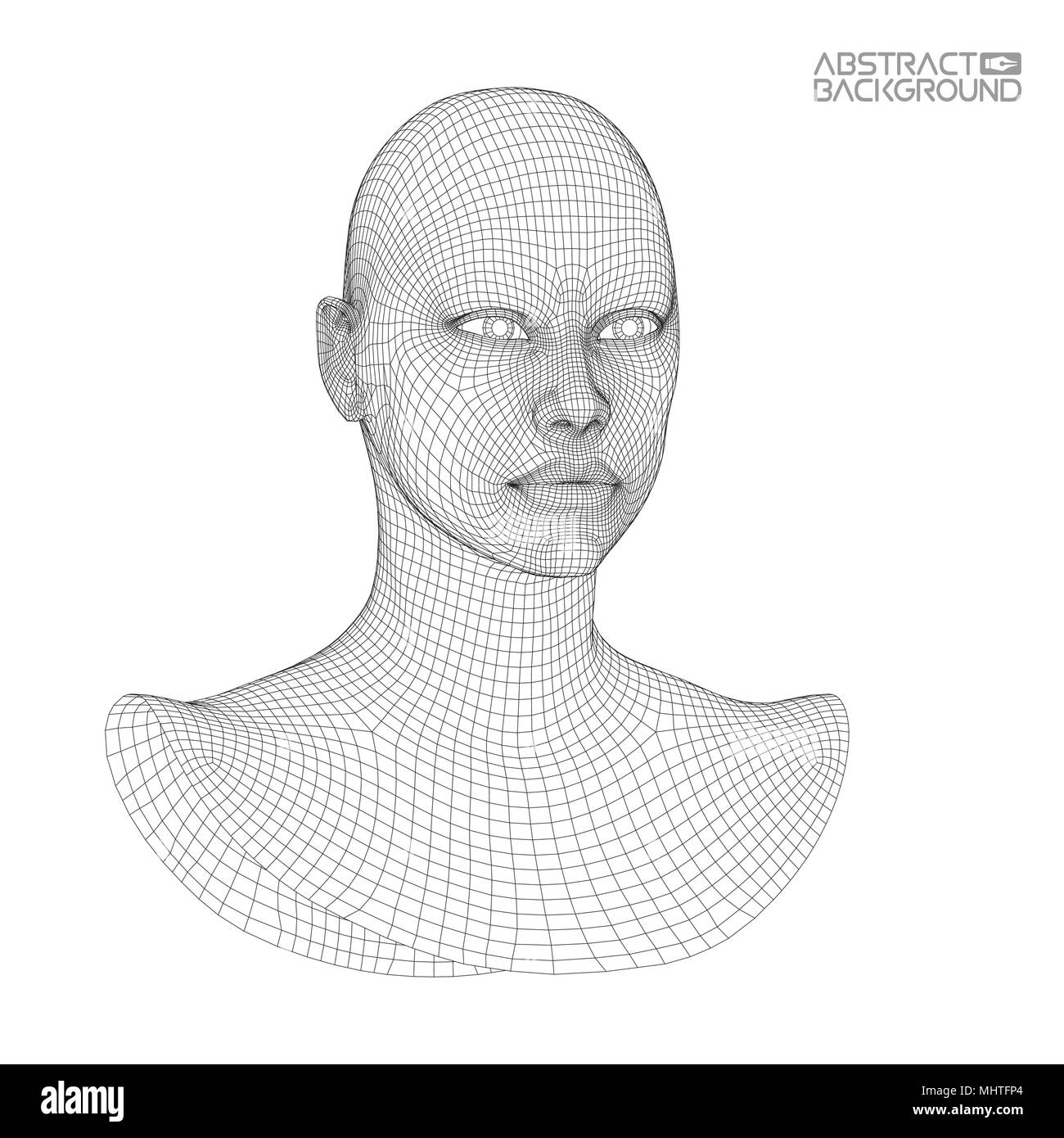 Ai digitale Gehirn. Künstliche Intelligenz Konzept. Menschlichen Kopf in Roboter digitalen Computer Interpretation. Drahtmodell Kopf Konzept. Stock Vektor