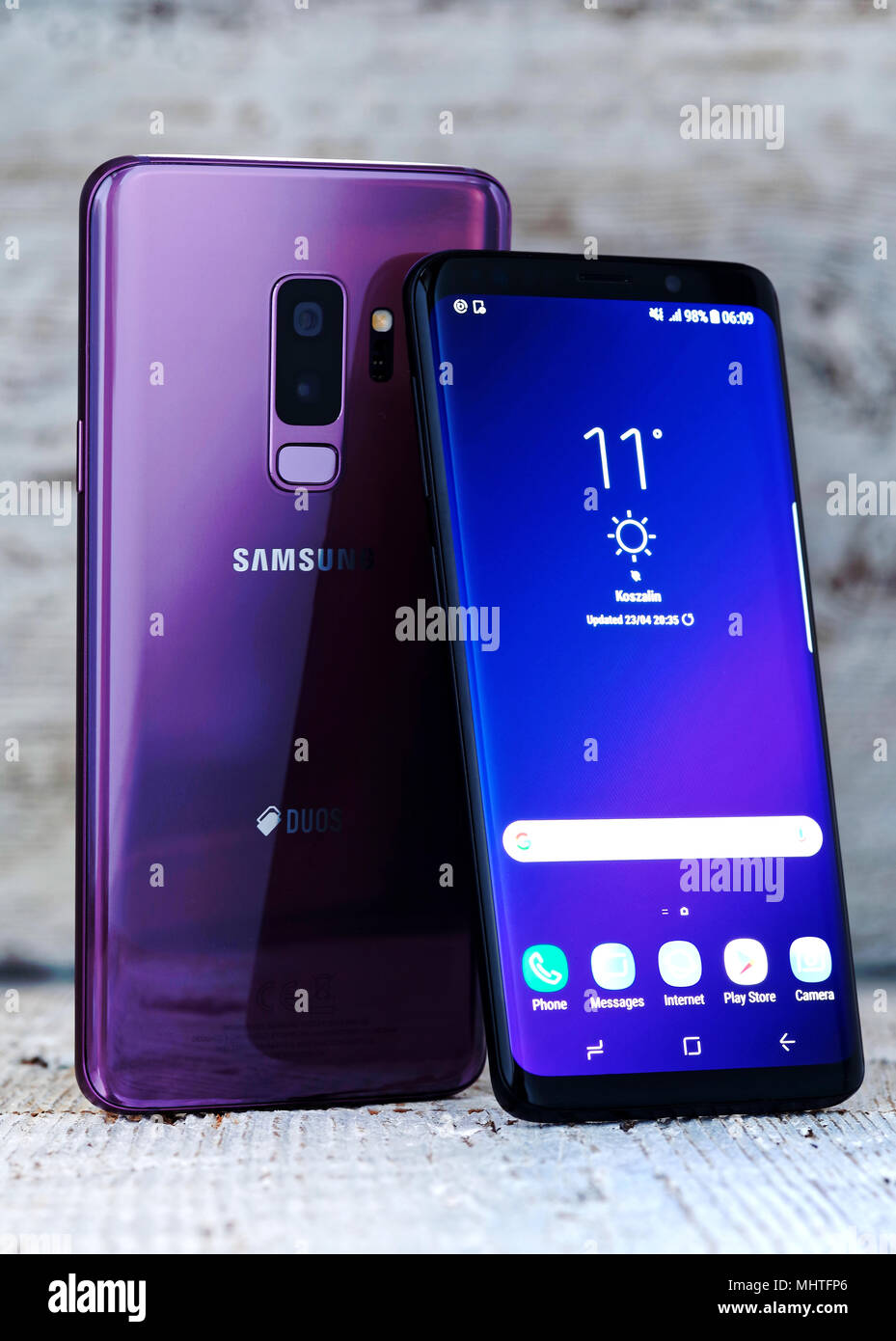 Koszalin, Polen - 01. Mai 2018: Samsung Galaxy S9 Plus und Samsung S 9. Samsung 9 Plus & Samsung S9 sind neue Generation Smartphones von Samsung. Der Sa Stockfoto
