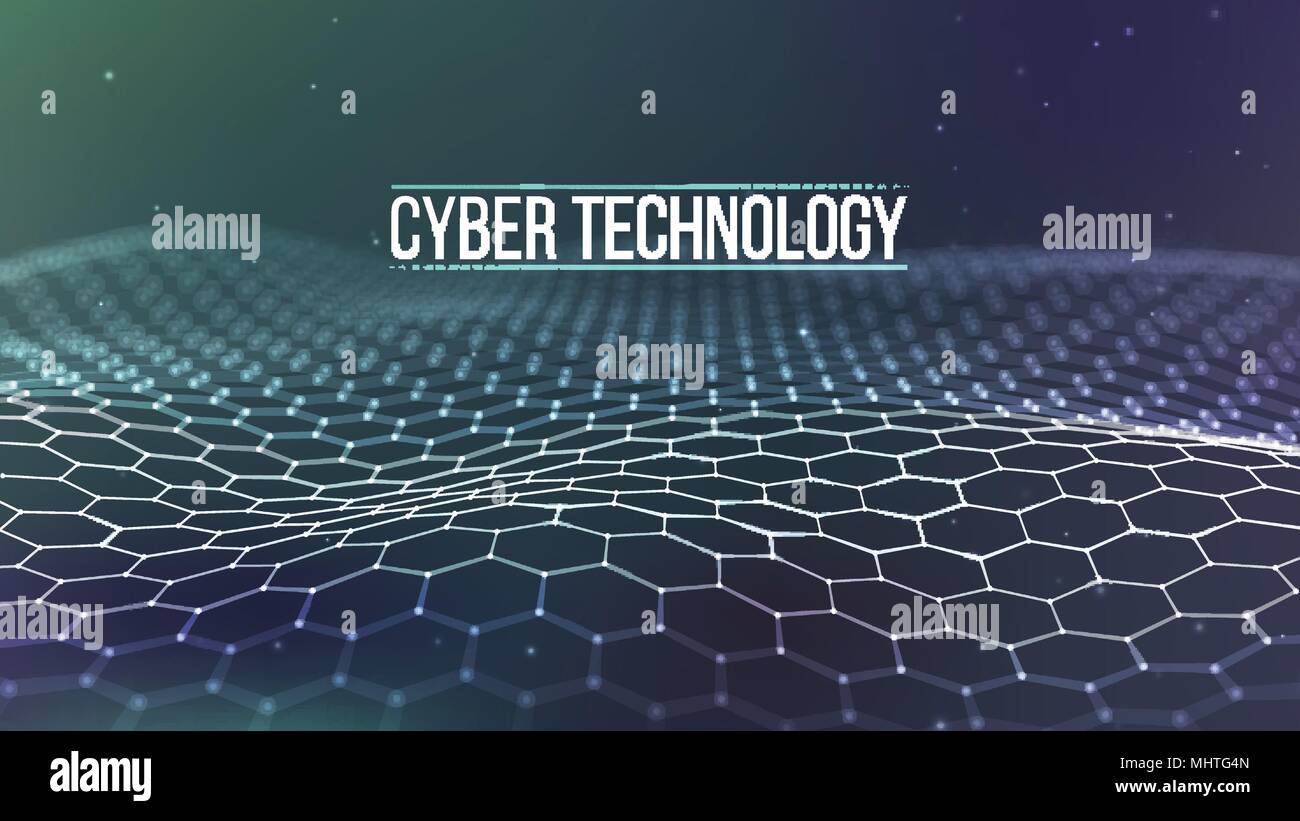 Hintergrund 3D-Gitter. Cyber Technologie Ai tech wire Netzwerk futuristische Drahtmodell. Künstliche Intelligenz. Cyber Security Hintergrund Vector Illustration Stock Vektor