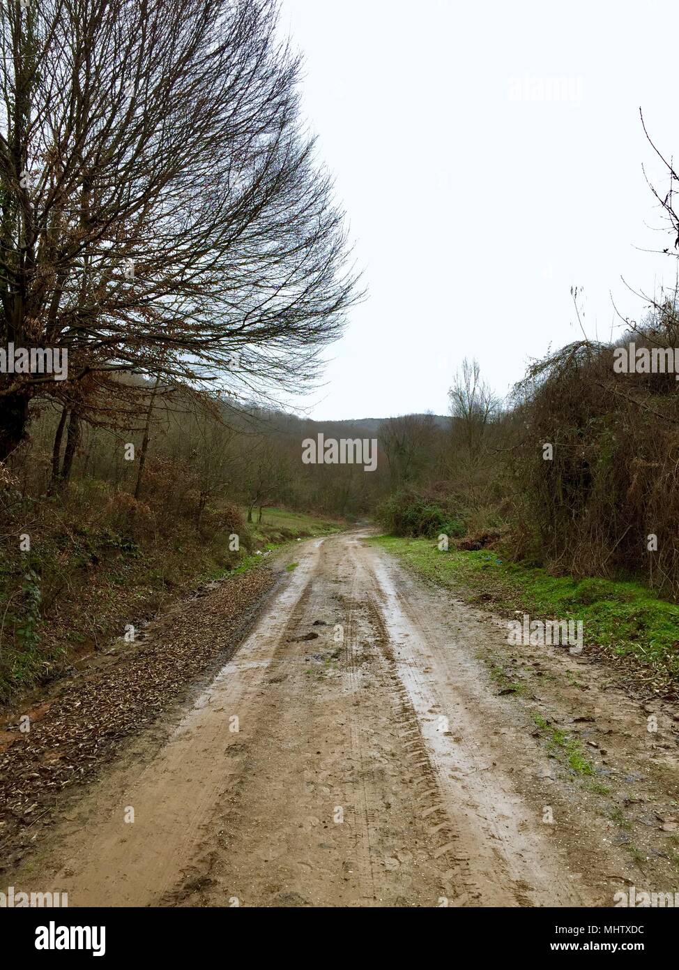 Muddy nassen Landschaft Straße in Chiang Mai, im Norden von Thailand. Stockfoto