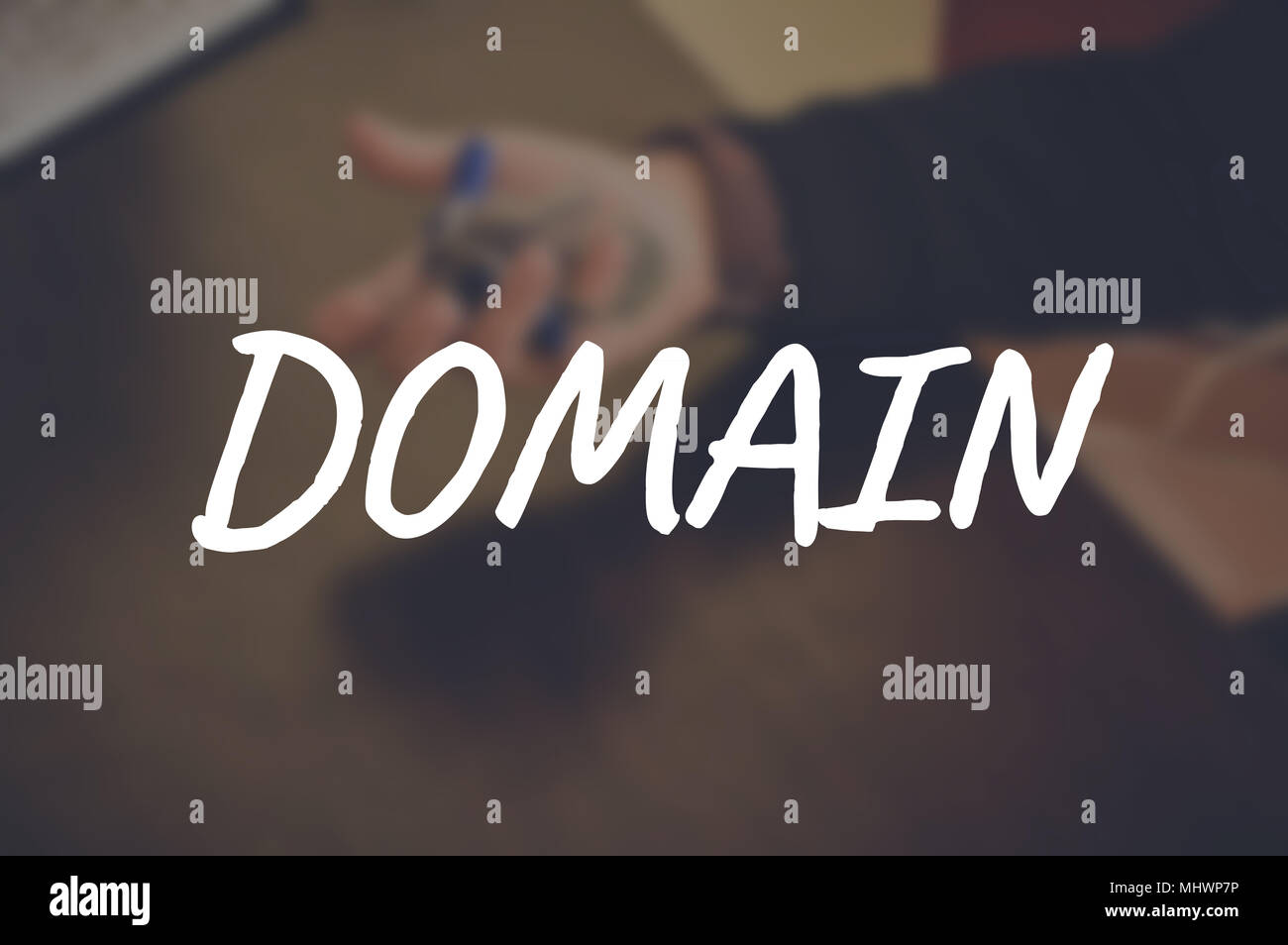 Domain Wort mit Unschärfe business Hintergrund Stockfoto