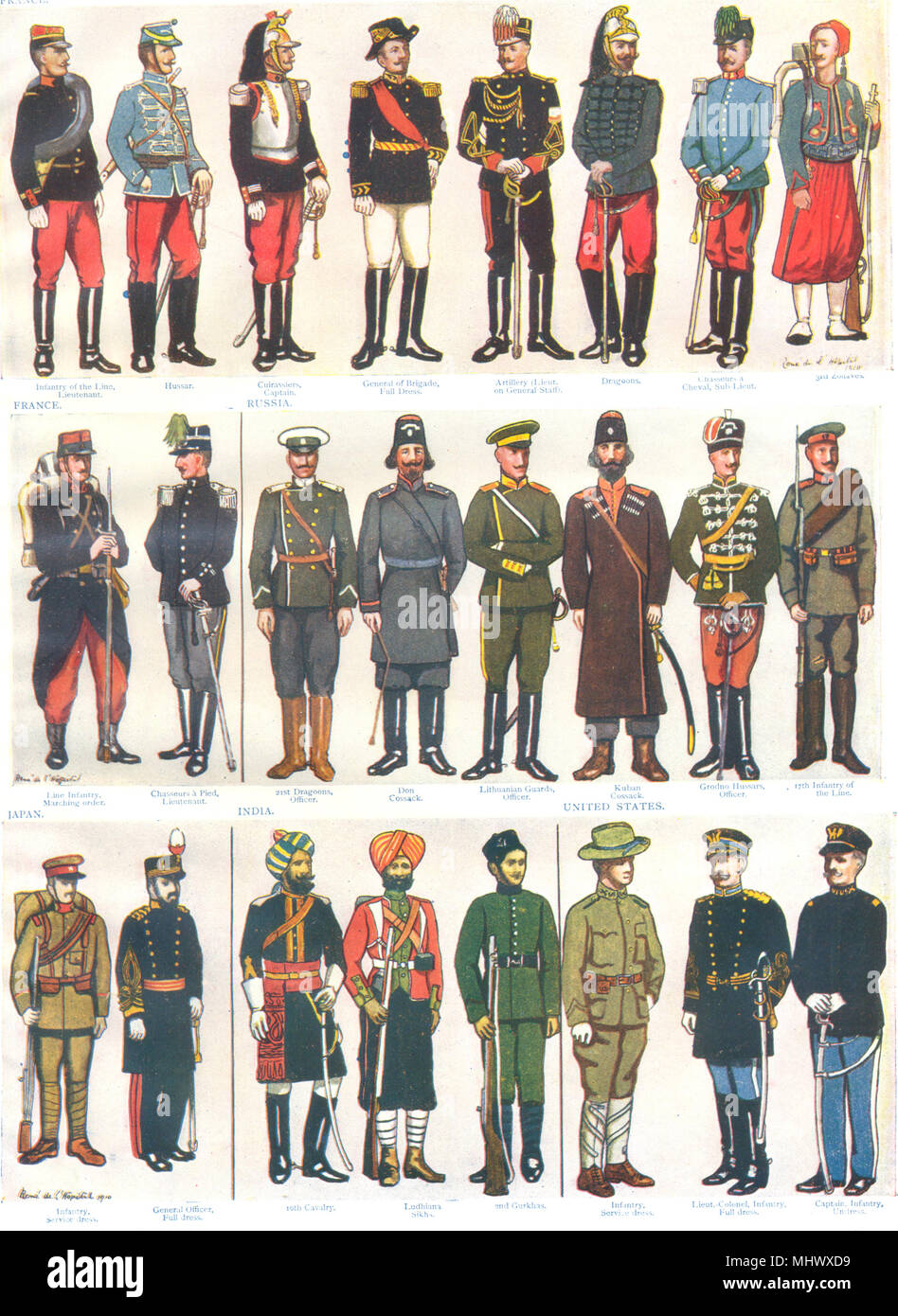 Armee Uniformen. Frankreich, Russland, Japan; Indien; USA; Don Kuban