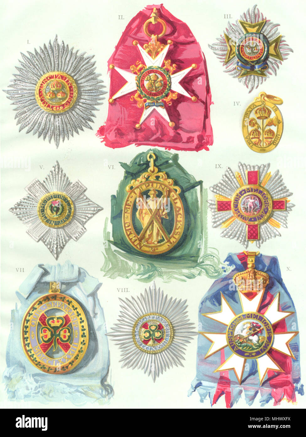 Medaillen. Badewanne Star; Grand Cross; Thistle; Abzeichen; St Patrick; Michael; St George 1910 Stockfoto