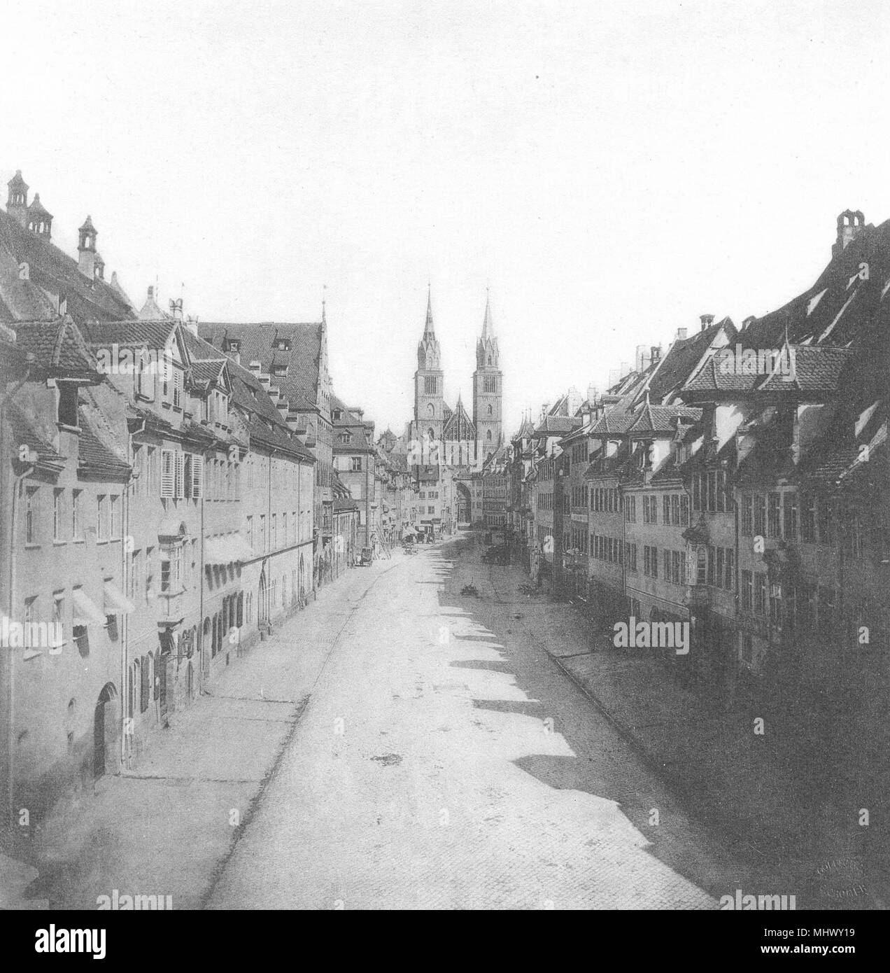 Deutschland. Nürnberg, Caroline Street und die Kirche von Saint-Laurent, 1855-1935 Stockfoto
